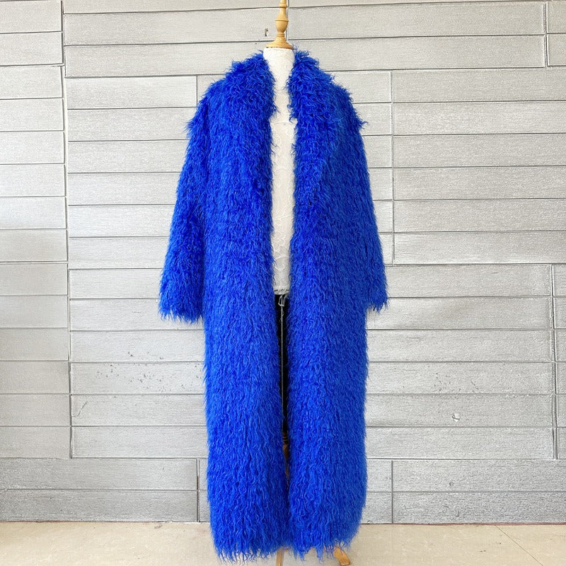 Imitation Fur Costume Lapel Artificial Wool Extended Coat