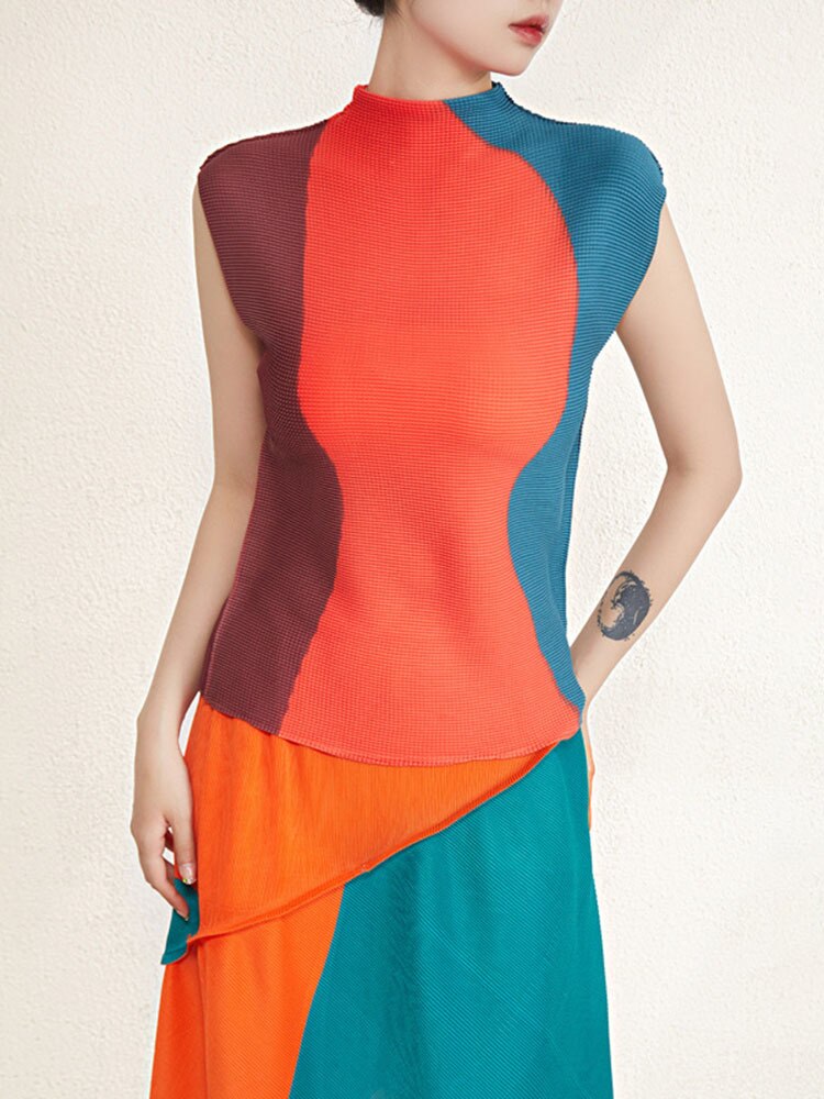Contrast Color Pleated 2 Pieces Set