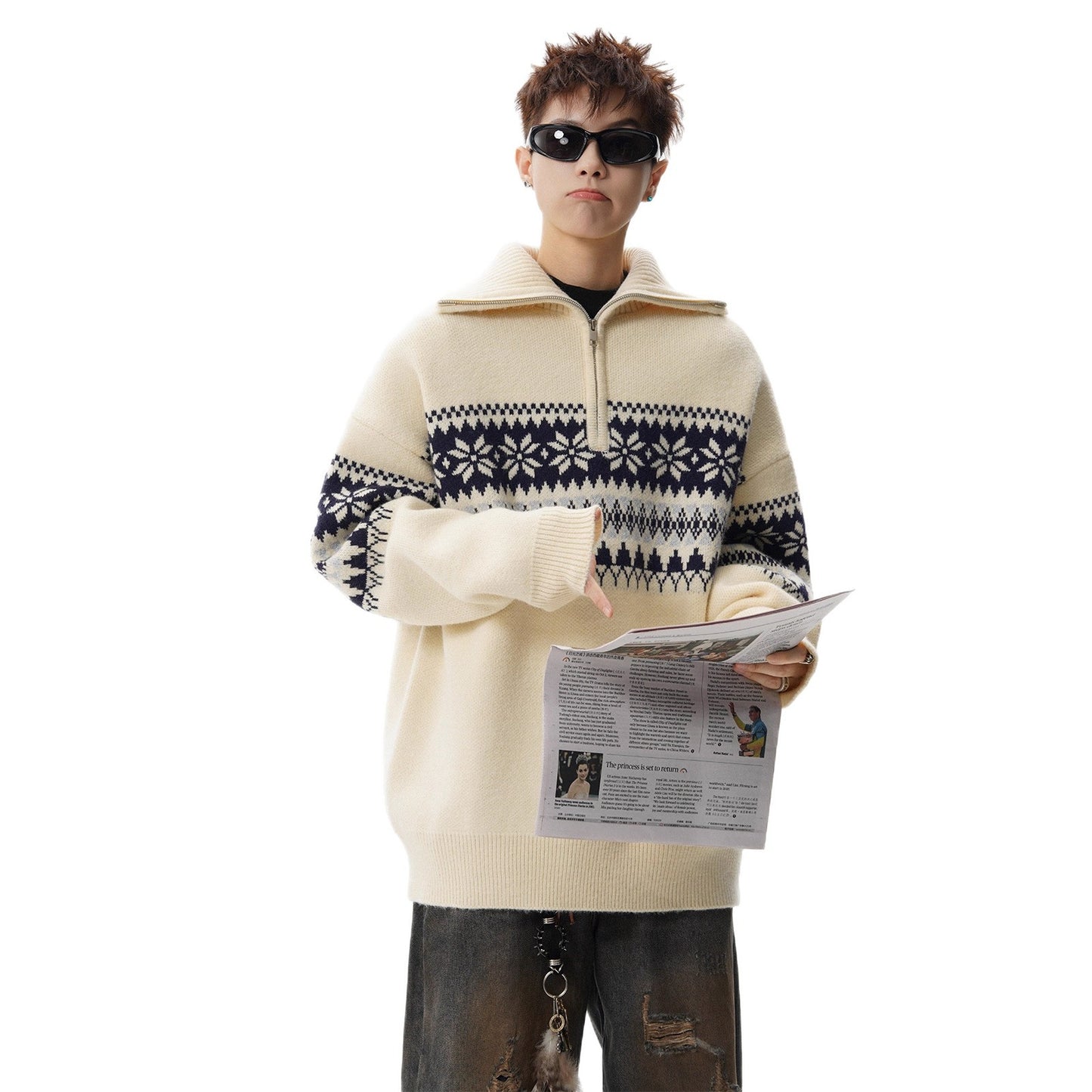 Style Fair Isle Knit Beige Sweater