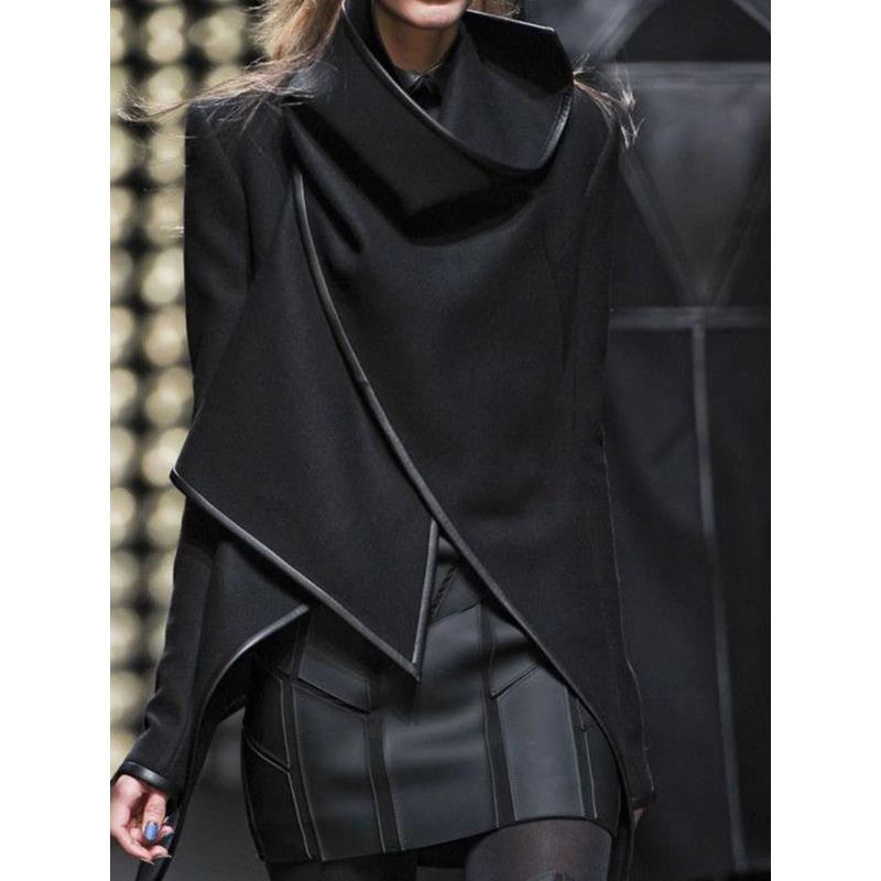 Fashion Asymmetric Solid Colour Split-Joint High-Neck Jacket