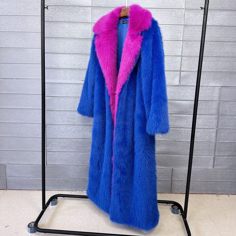 Super Long Fluffy Faux Fox Fur Trench Coat