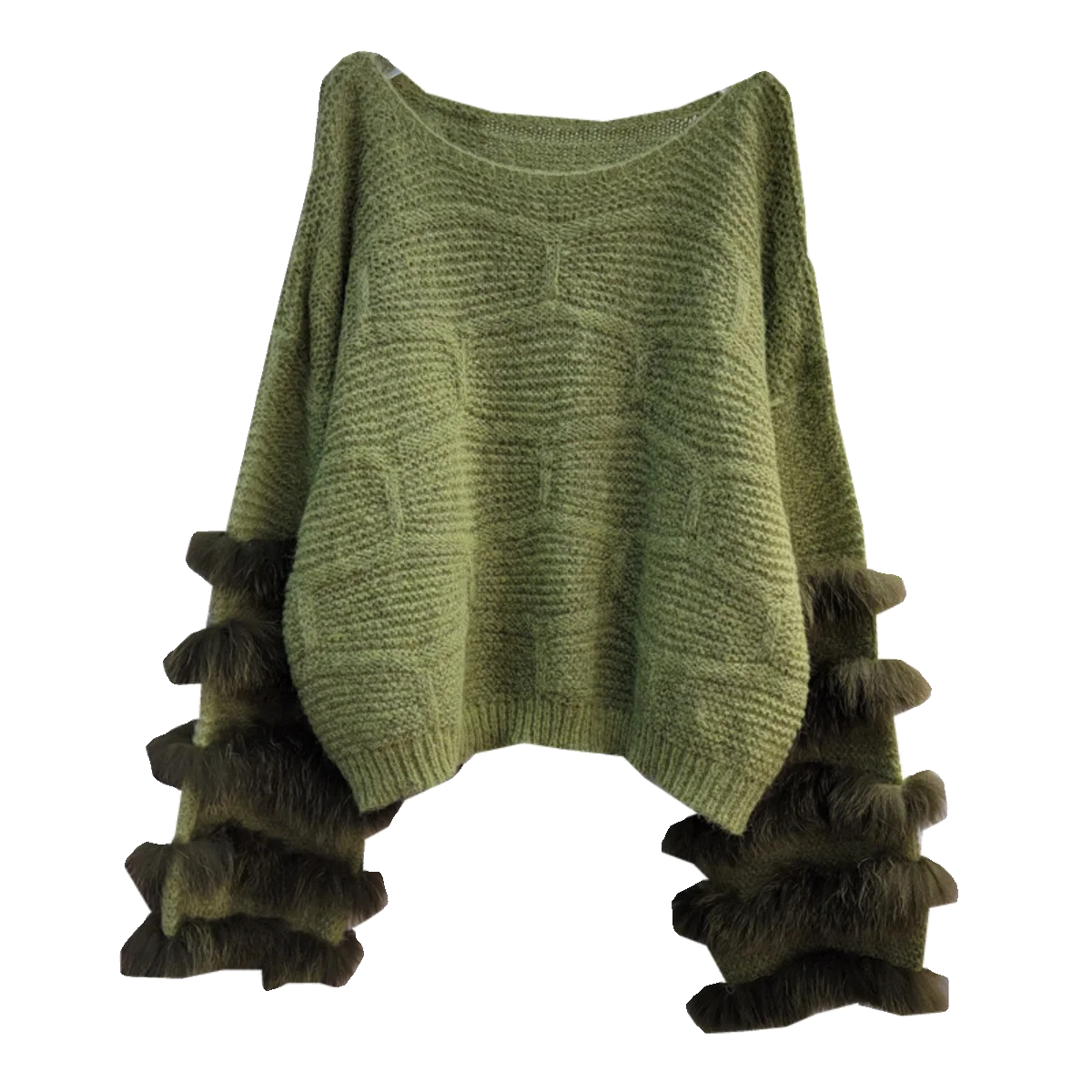 Vintage Faux Fur Patchwork Loose O-neck Thick Warm Pullover