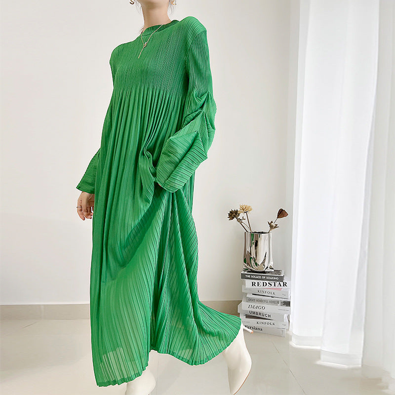 French Dress Women's Long Sleeve Loose Large Size Maternity Dress Pleated Fashion High Pleated Long Skirt