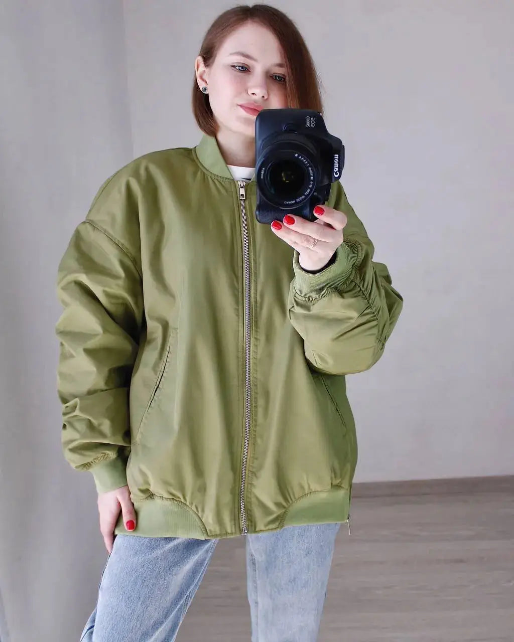 Women's O-Neck Loose Bomber Jacket