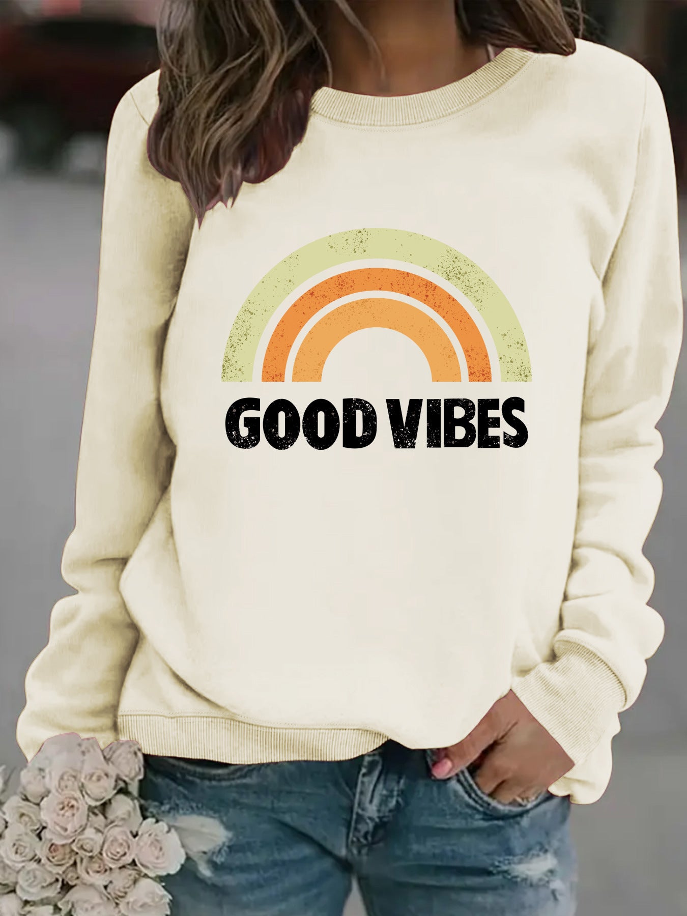 GOOD VIBES Printed Hooded Sweatshirt