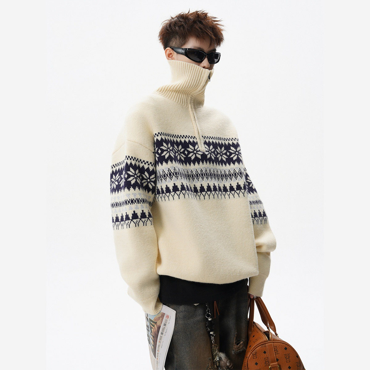 Style Fair Isle Knit Beige Sweater