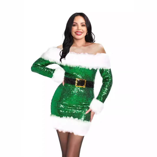 Christmas High-Waisted Faux Fur Costume