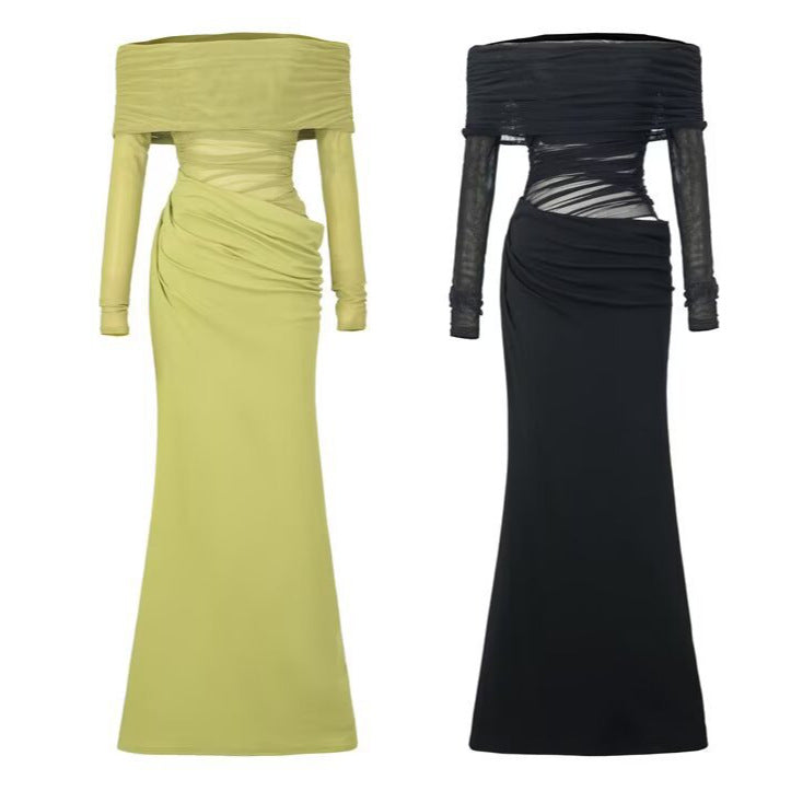 Mesh Splicing One-Shoulder Dress