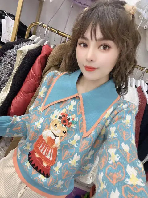Embroidered Jacquard Knit Sweater