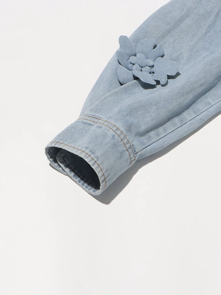 Solid Patchwork Appliques Loose Denim Jacket