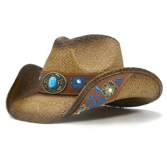 WILDER WEST Embroidered Straw Cowboy Hat