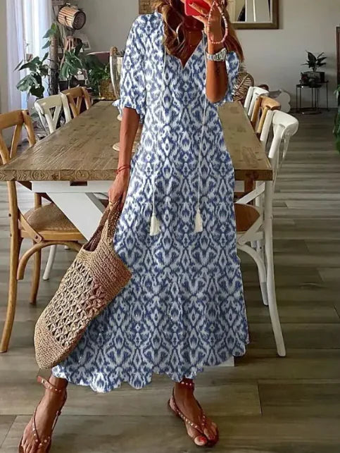 Boho Chic V-Neck Tassel Long Dress