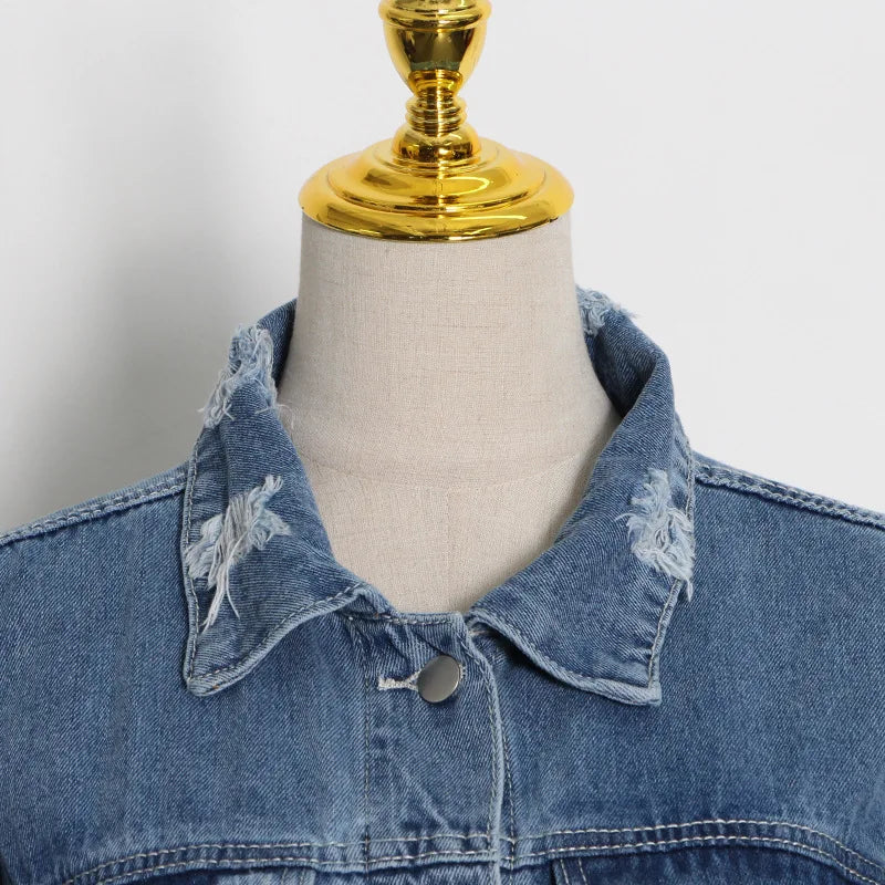 Patchwork Asymmetry Denim Coat