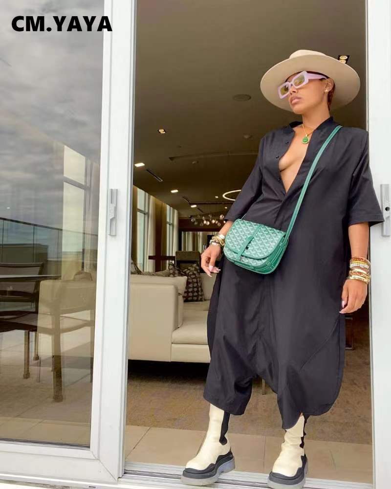 Jumpsuit Solid Half Sleeve Single Breasted Loose Ankle Length