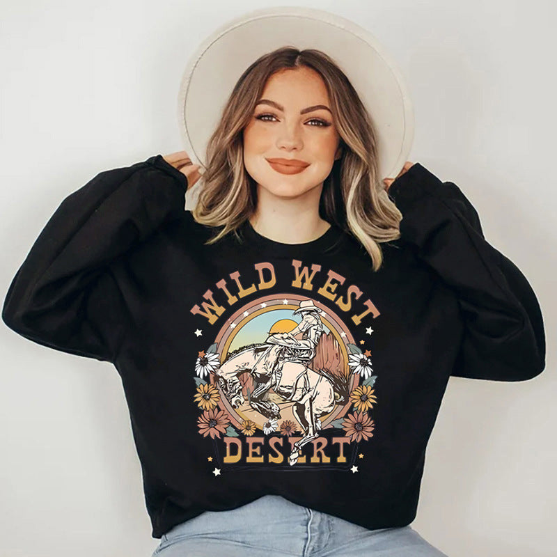 Printed collar and fleece hooded sweatshirt