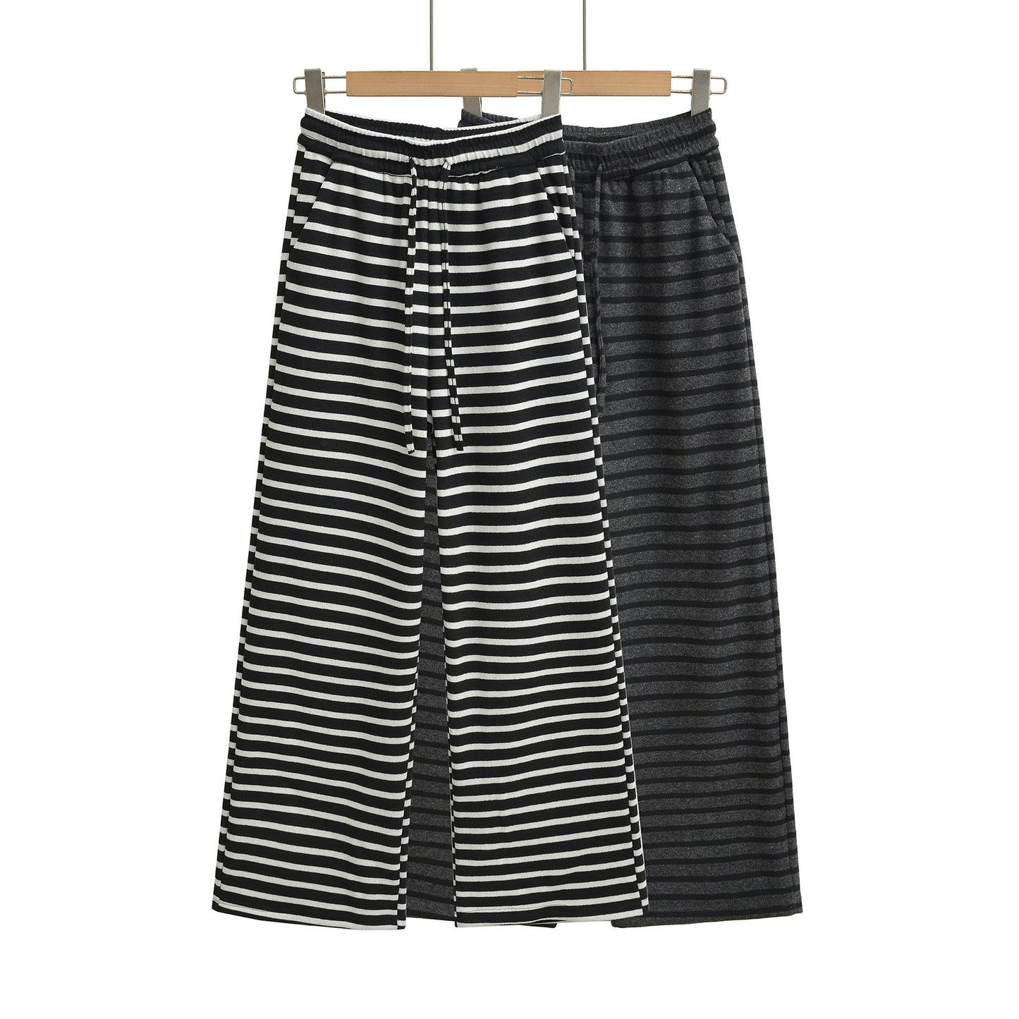 Drawstring elastic waist striped loose pants