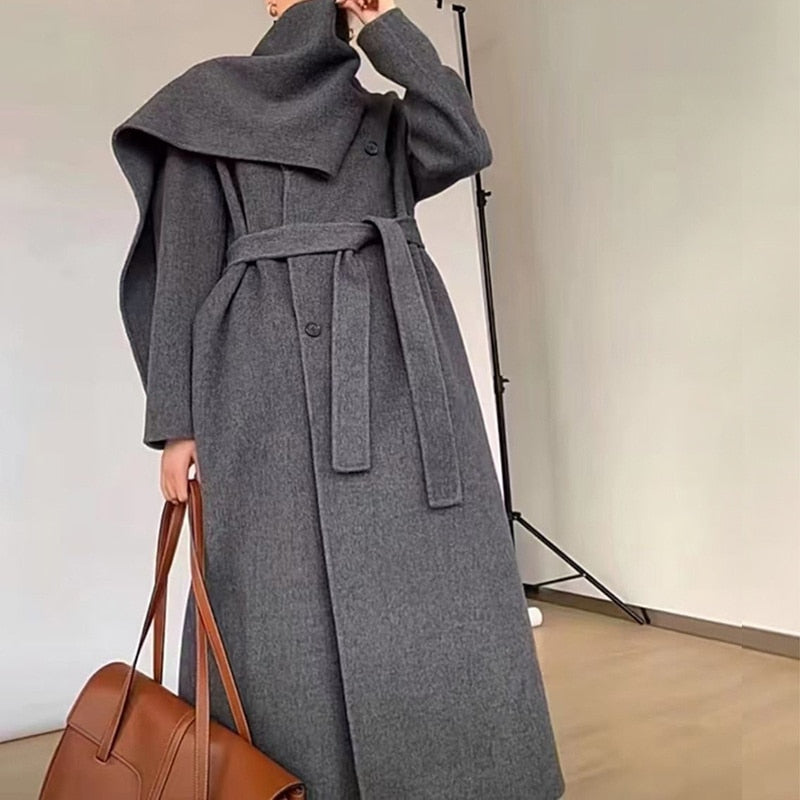 Shawl Scarf Collar Double-breasted Coat
