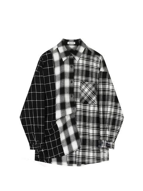 Oversized Plaid Patchwork Blouses