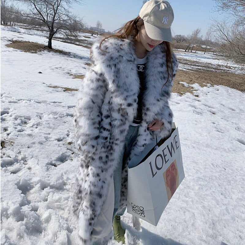 Winter imitation fox fur young leopard-print fur coat
