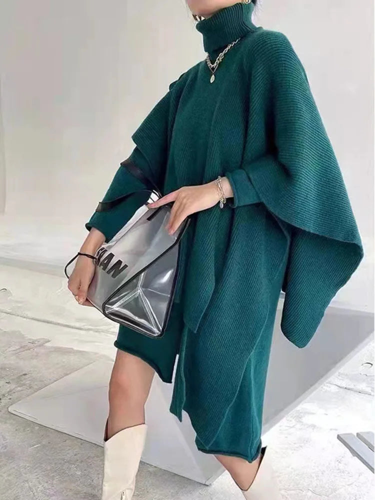 Women Suit Solid Turtleneck