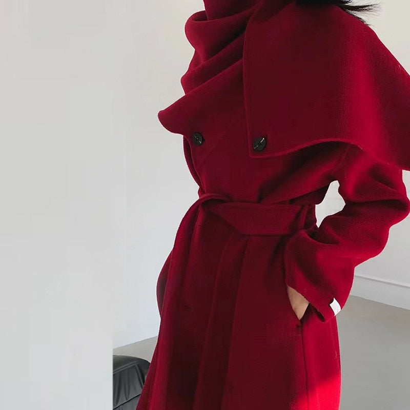 Shawl Scarf Collar Double-breasted Coat