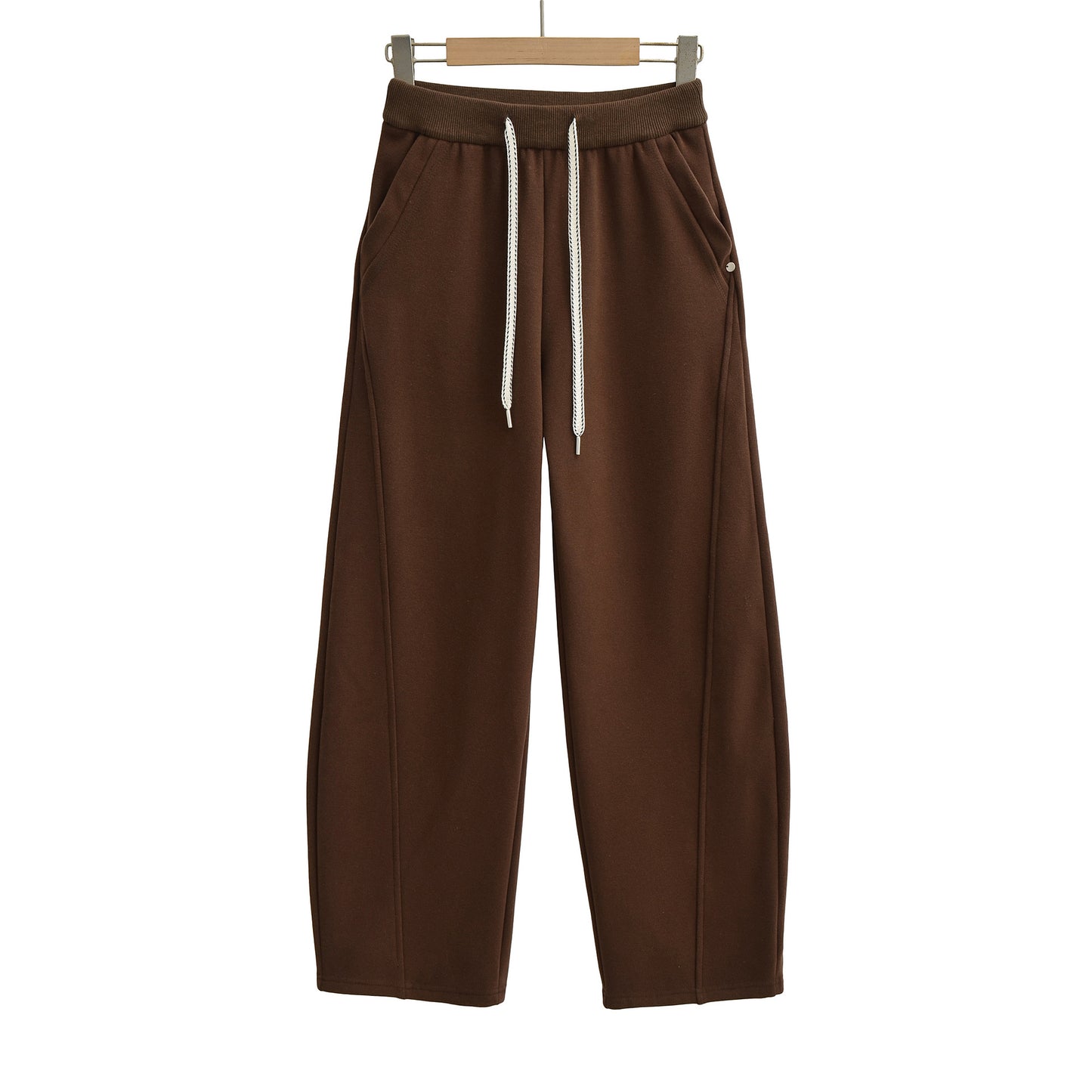 Drawstring elastic waist high waist loose wide leg pants