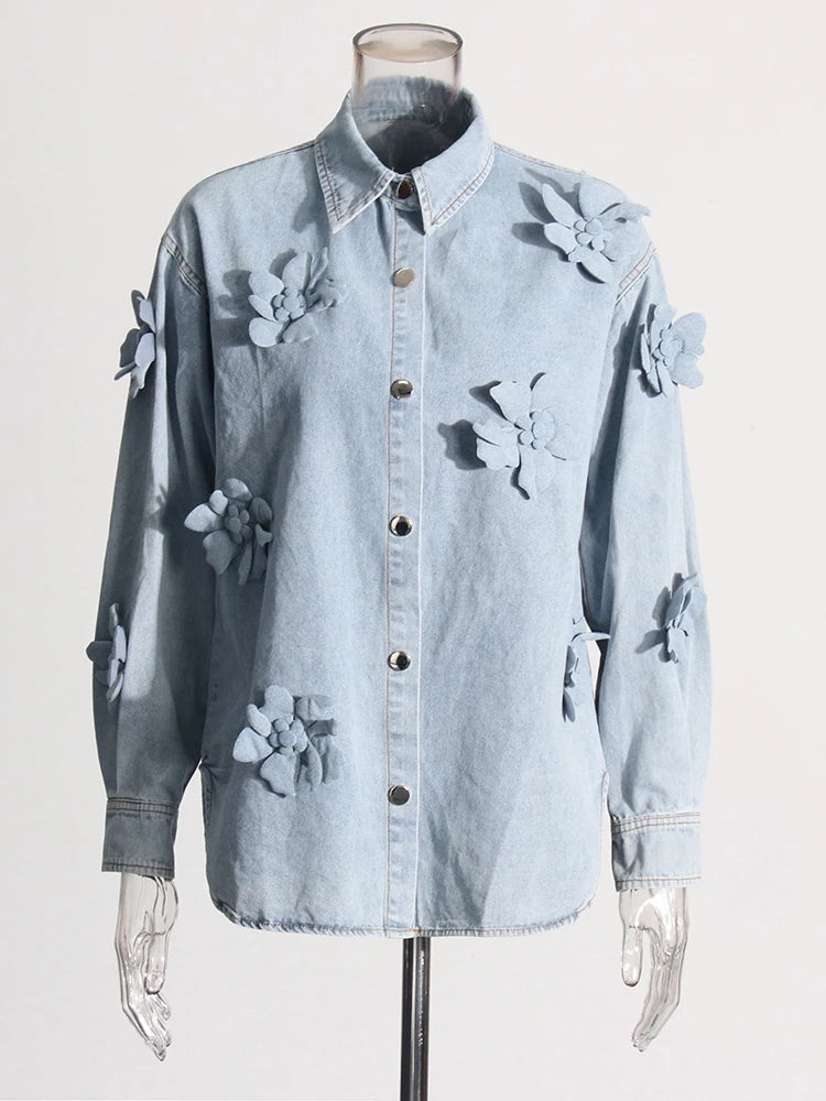 Solid Patchwork Appliques Loose Denim Jacket