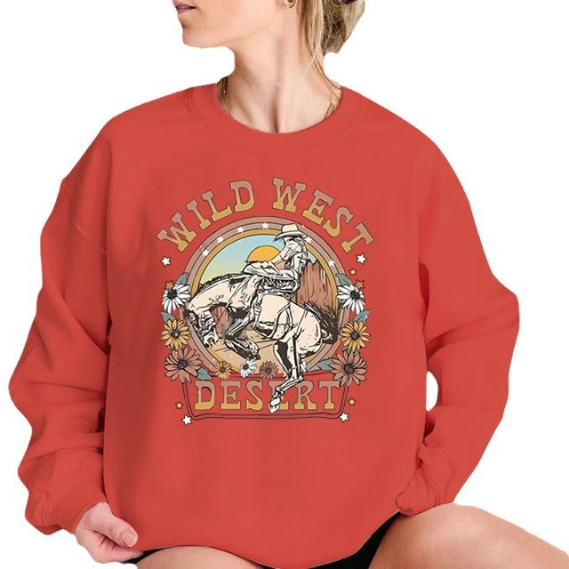 Printed collar and fleece hooded sweatshirt