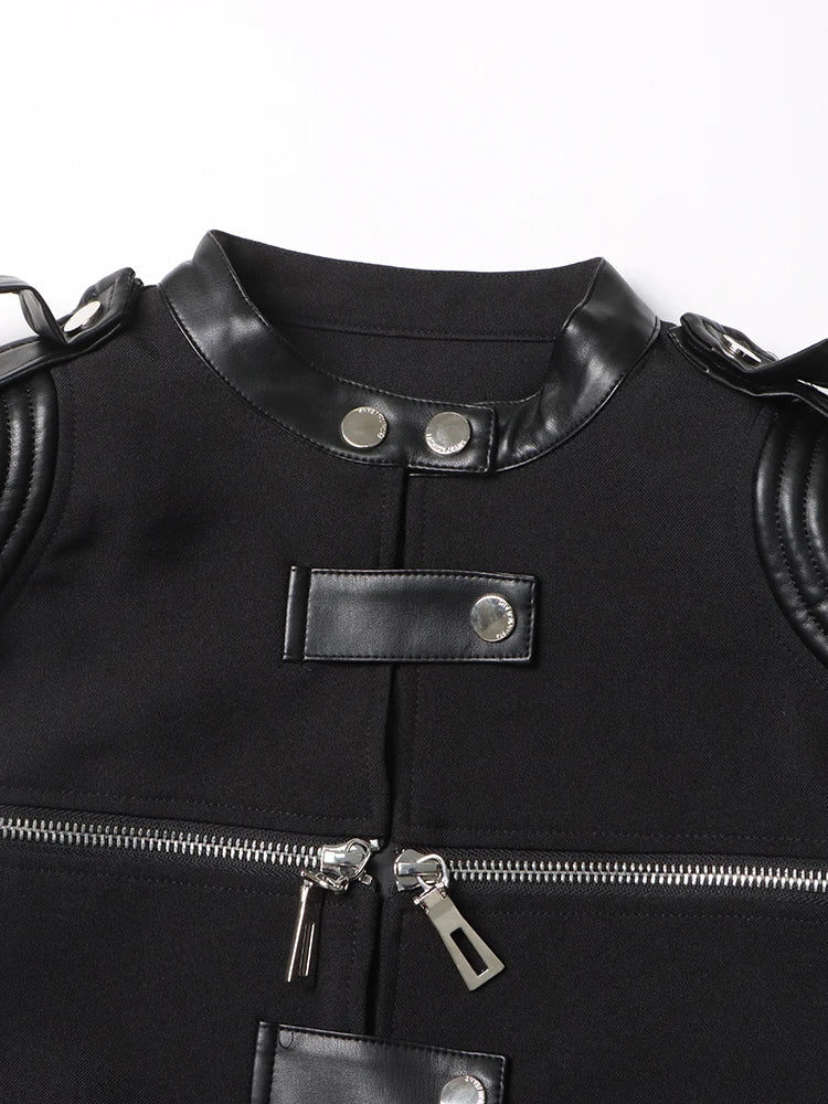 Solid Patchwork Zipper Slimming Short Jacket
