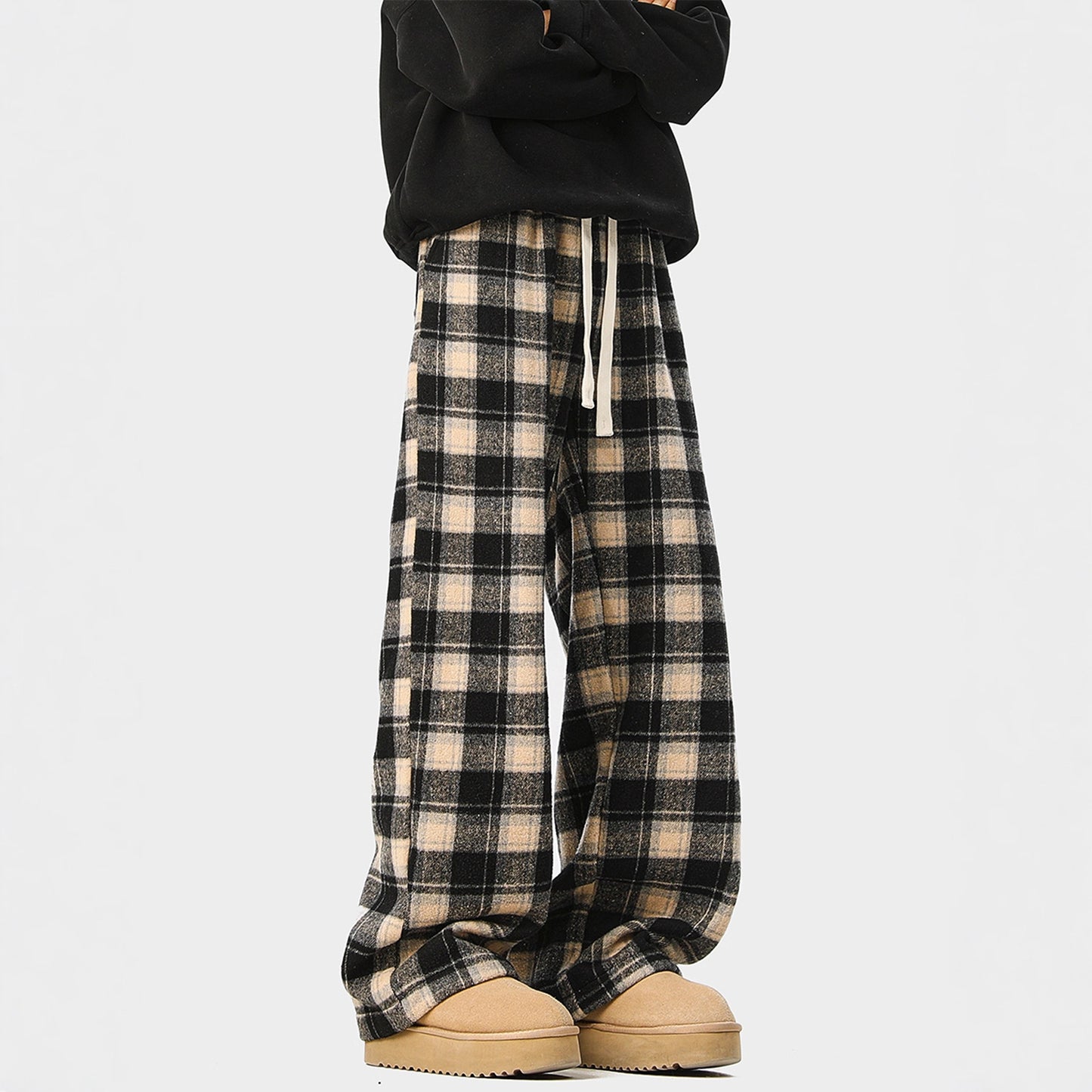 Casual Checked Drawstring Pants