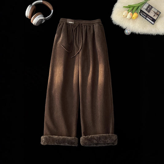 Fleece-Lined Thickened Lamb Velvet Pants