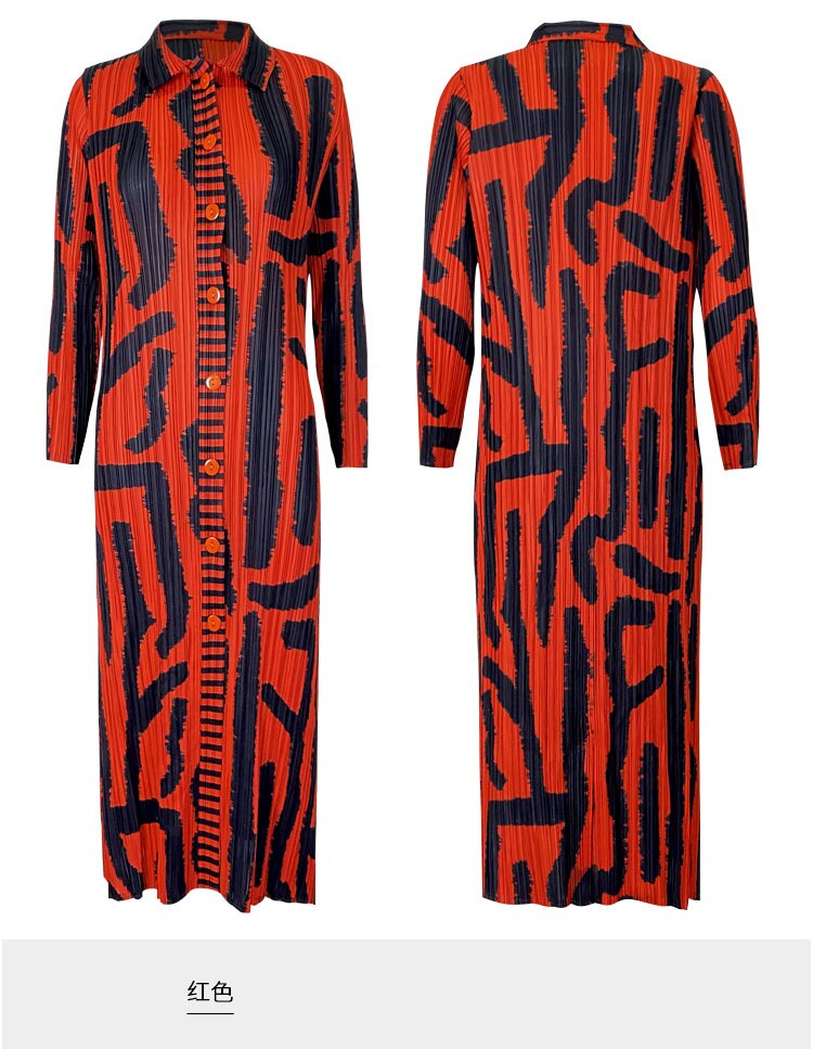 Vintage Printed Dress Turn-down Collar