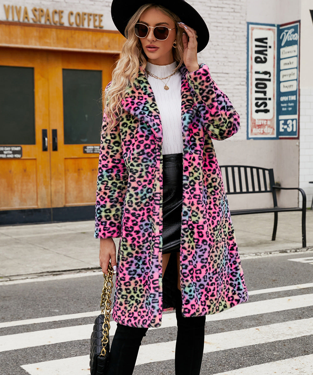 Square collar faux fur coat plush long jacket