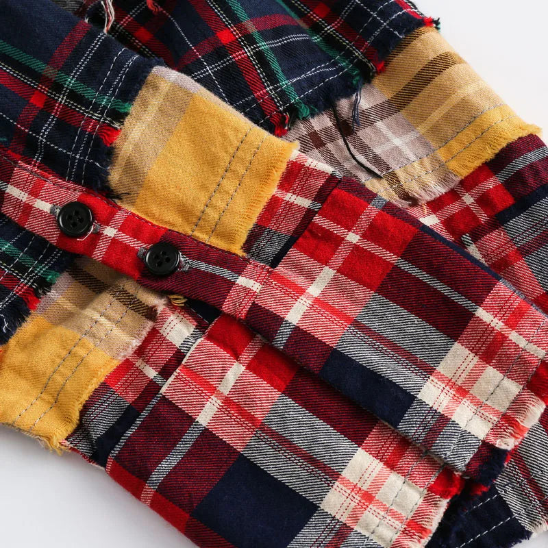 Streetwear Broken Patchwork Plaid Shirt