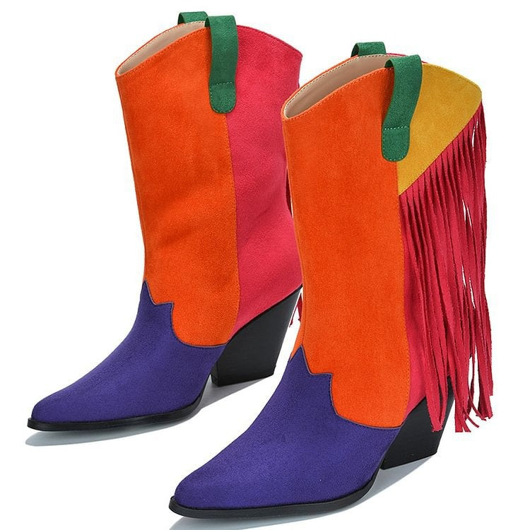 Female Faux Suede Fringed Cowboy Boots