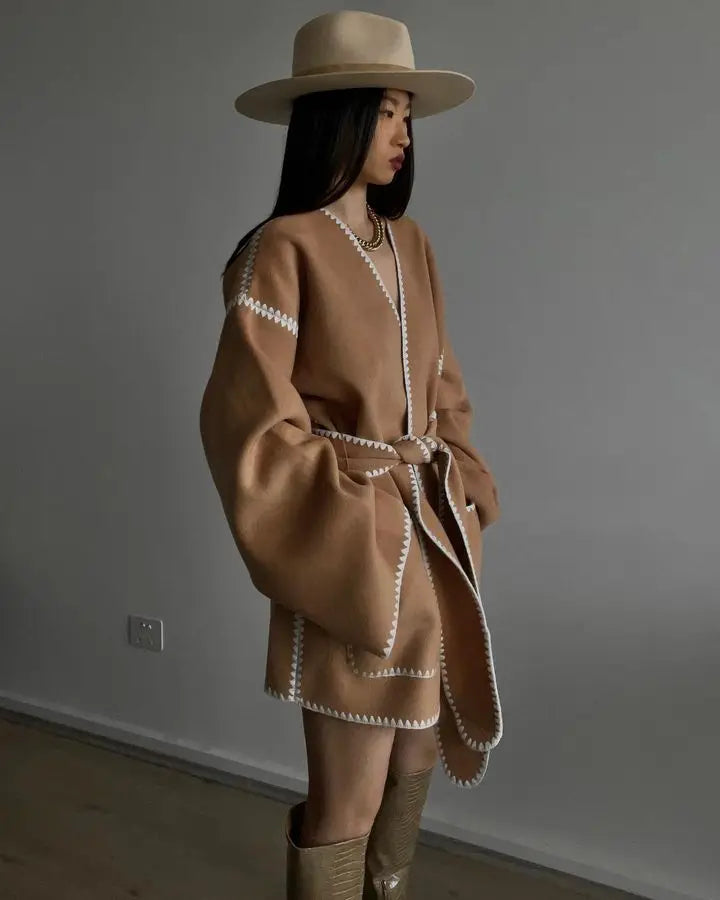 Elegant Lace Up Women Coat