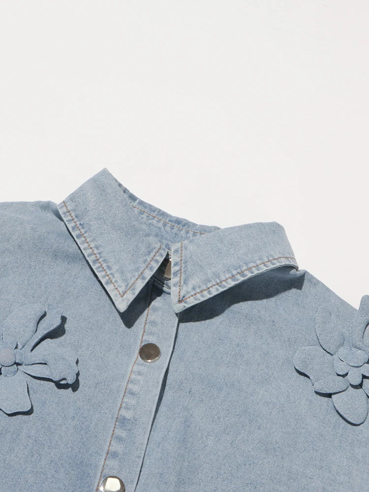Solid Patchwork Appliques Loose Denim Jacket