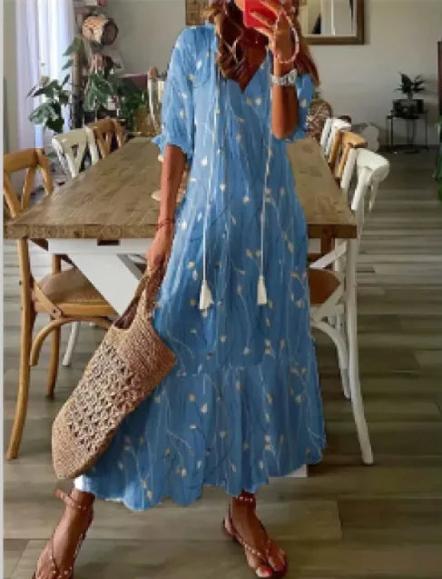 Boho Chic V-Neck Tassel Long Dress