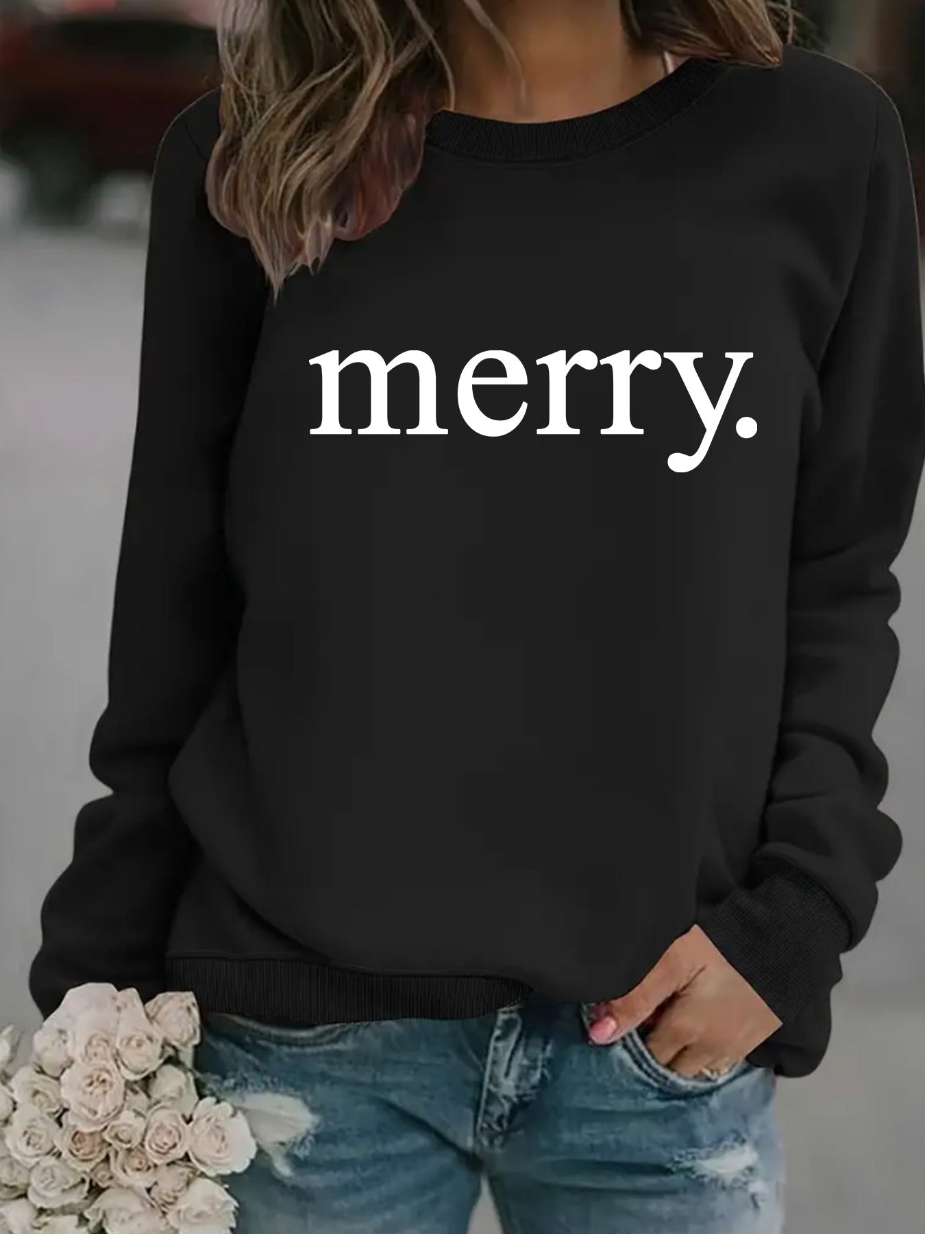 Round neck MERRY printed pullover sweatshirt