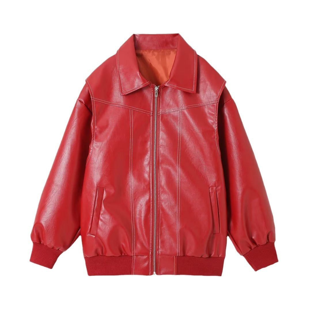 PU Autumn Winter Vintage Long Sleeve Patchwork Jackets