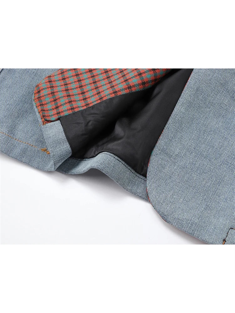 Women Plaid Patchwork Suit Jacket