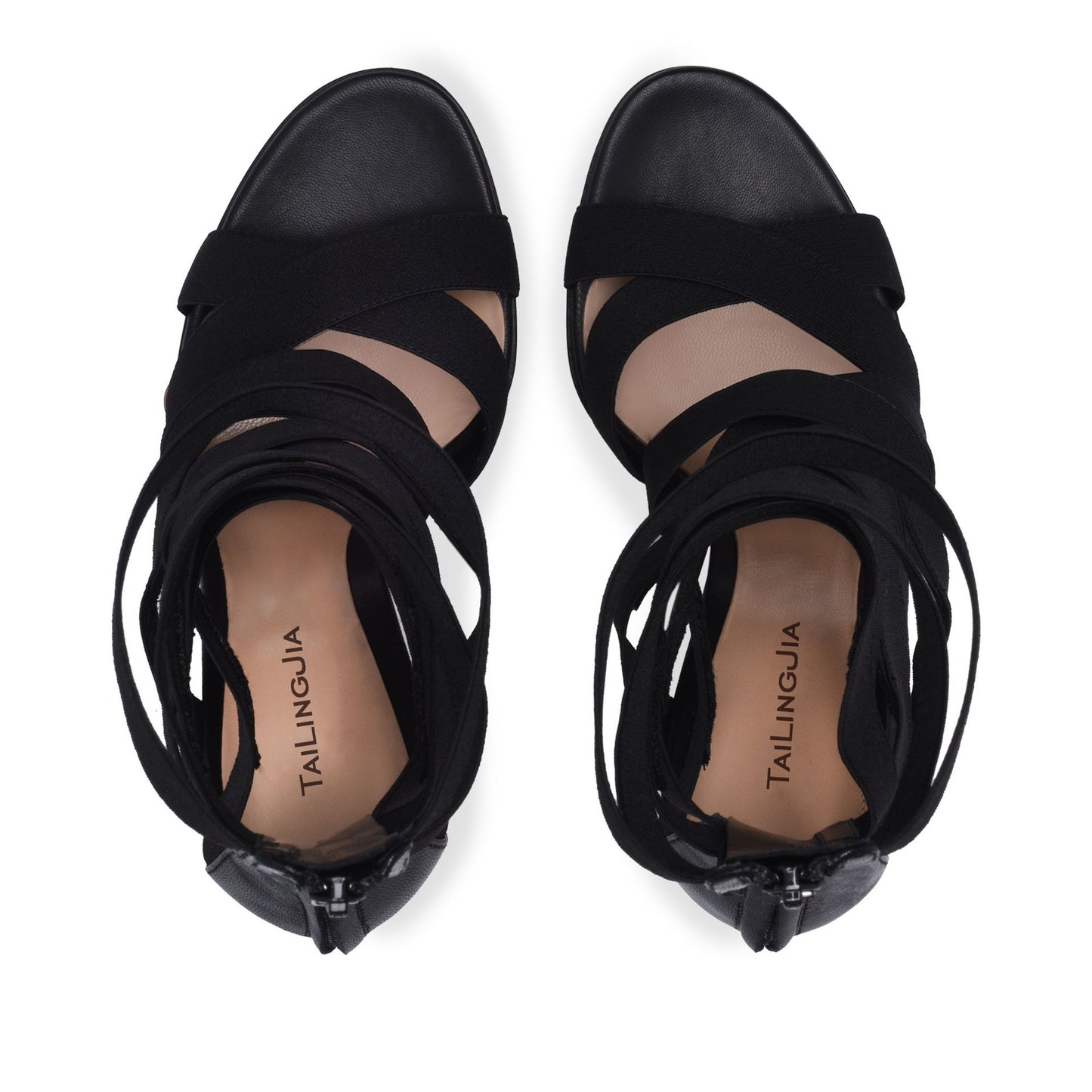 European and American Women's Black Elastic Belt Heel Sandals