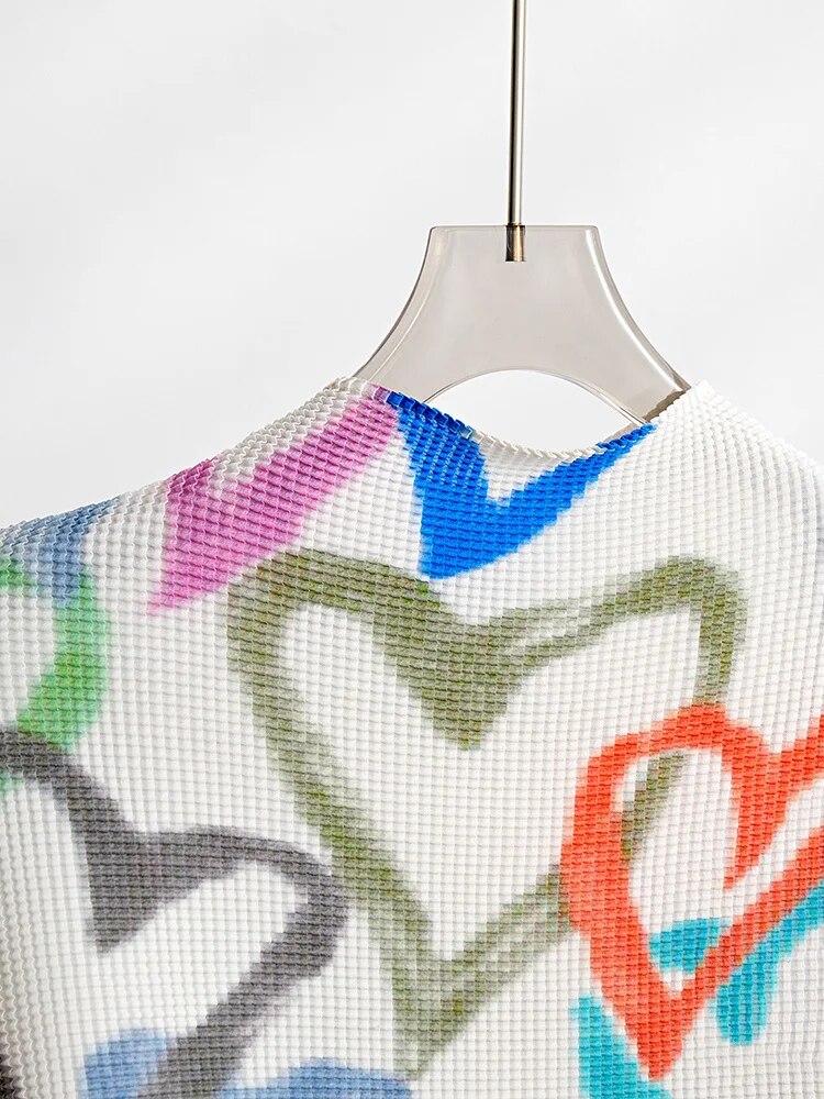 Printed Heart Pleated 2 Pieces Set