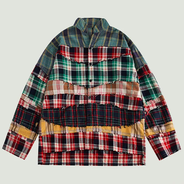 Streetwear Broken Patchwork Plaid Shirt