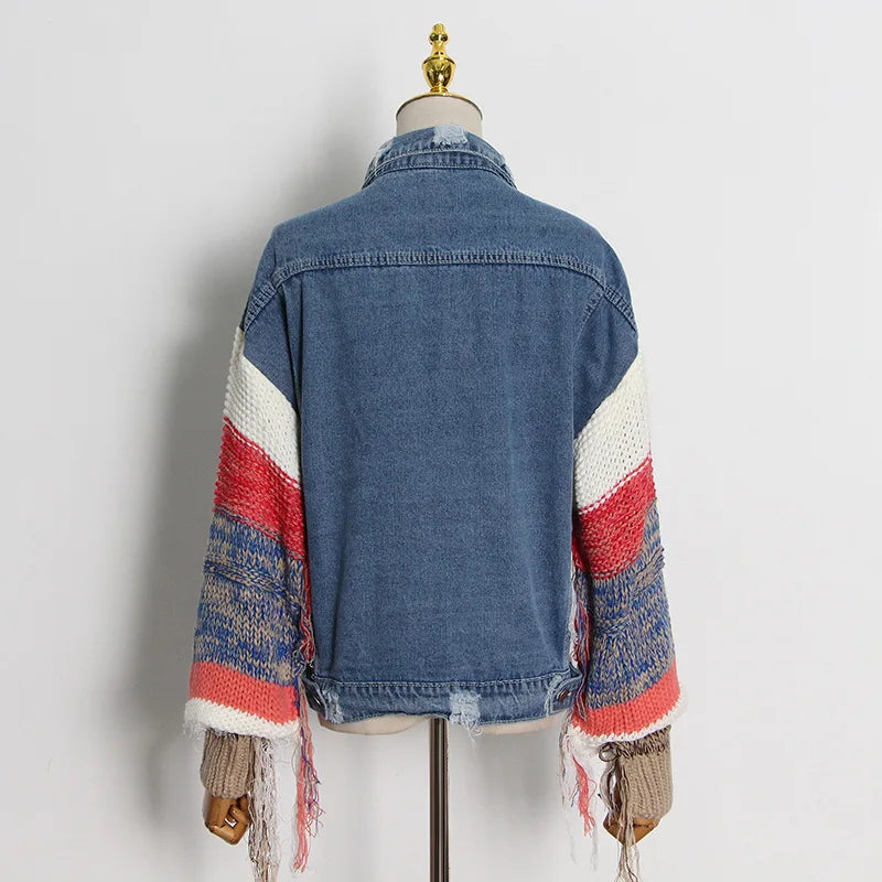 Patchwork Asymmetry Denim Coat