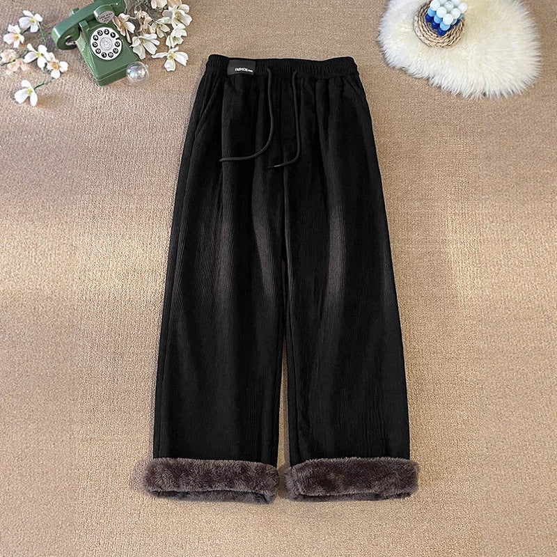 Fleece-Lined Thickened Lamb Velvet Pants