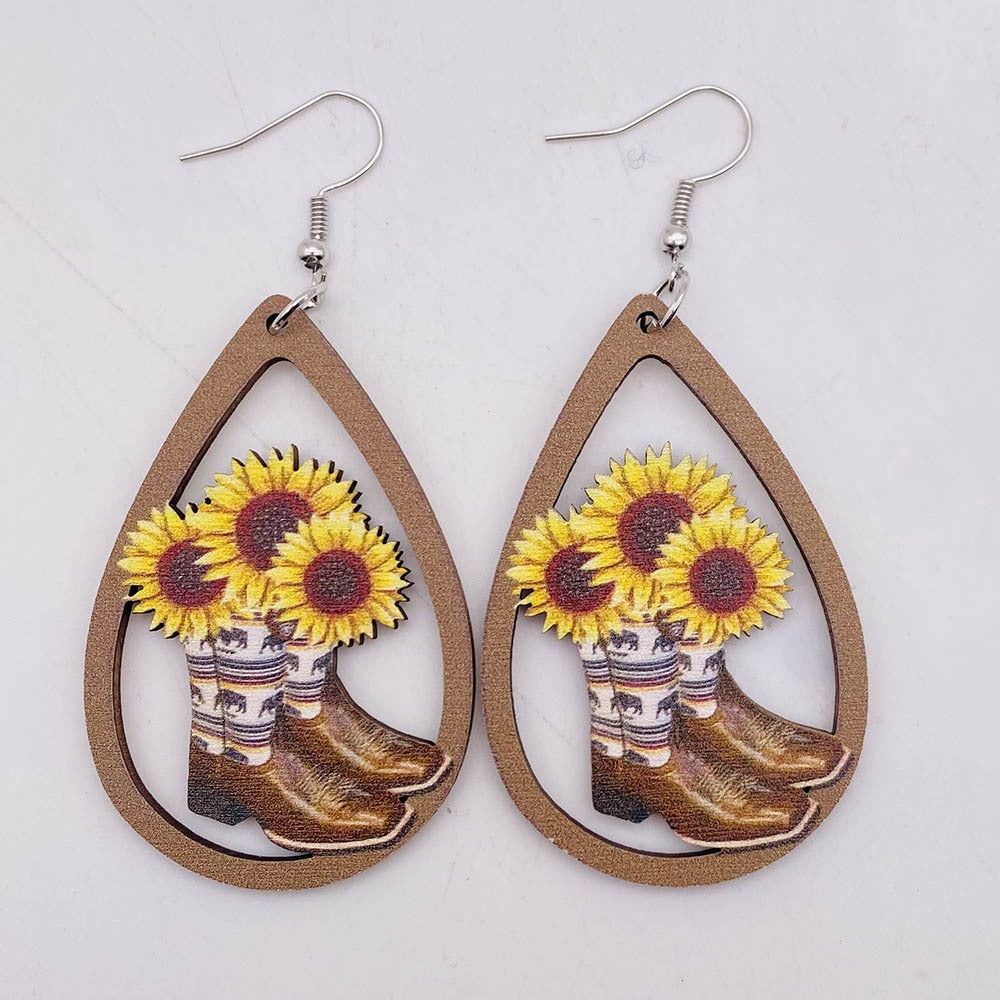 Western Cowboy Wooden Earrings