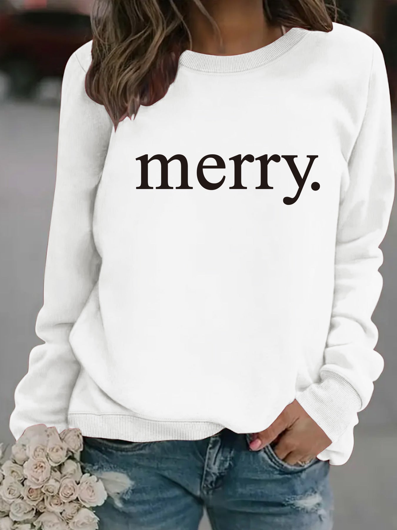 Round neck MERRY printed pullover sweatshirt