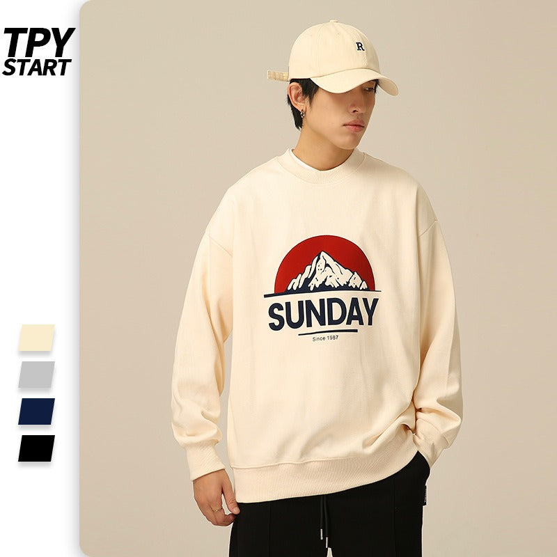 TPYSTART American Retro Round Neck Sweater Men's Fashion Loose Thin Casual High Street Washed Tops Unisex Model