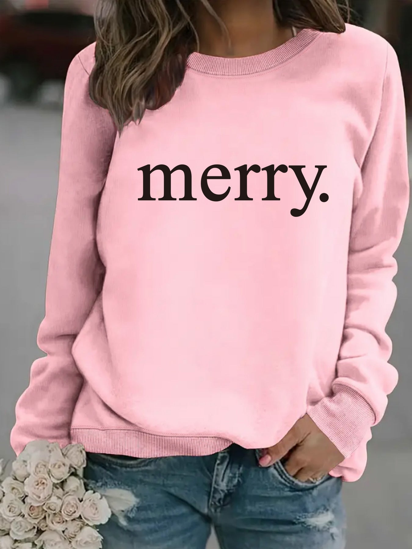 Round neck MERRY printed pullover sweatshirt